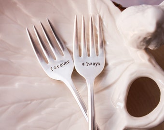 Wedding Forks - Vintage Forks - Forever & Always - Vintage Silverplate Wedding Forks - Wedding CAKE Forks