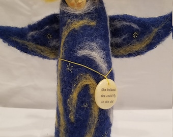 She Believed She Could Fly So She Did -Needle felted art doll angel