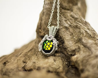 Dichroic Glass - Wire Wrapped Pendant - Silver Jewelry - Glass Pendant - Fused Glass - Dainty Necklace - Statement Necklace - Gift for Her