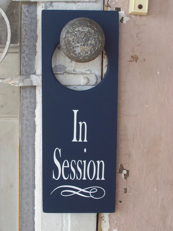 in session door knob hanger wood vinyl sign nautical navy blue in session door signs