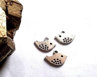 Set of 30 pendants, charms, bird, 16x13mm