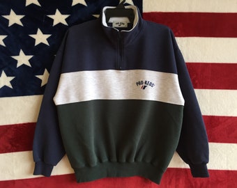 Vintage 90s Pro-Keds Half Zip Sweater Pullover Stripes Pro-Keds Jumper Small Logo Sweatshirt Large Size Pro-Keds