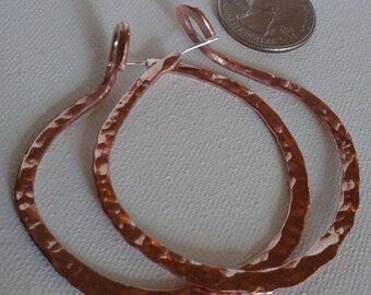 Large Hammered Copper hoop earrings, Large Hoops, Copper Hoops, Dimple Hammered Textured Hoops