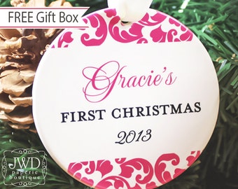 Personalized Baby's First Christmas Ornament Baby Keepsake Newborn Keepsake Ornament - Kirkland Pattern - Item# KIR-B1-O