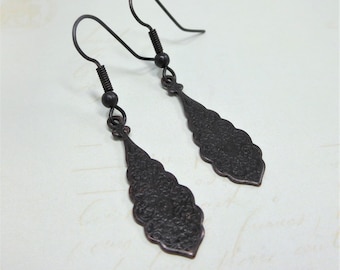 Art Deco Earrings Art Deco Jewelry Victorian Earrings Black Earrings Brass Filigree Lace Earrings Teardrop Earrings