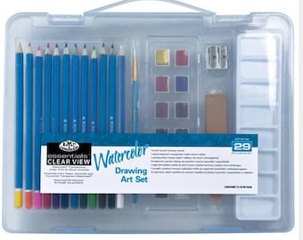 Artists WATERCOLOR Paint Travel Set 29 pc Complete. Watercolor Paint Set with Carry Case