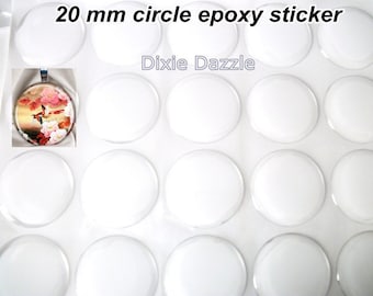 Round epoxy stickers, 100 20mm circle epoxy dot, domed cabochon, non yellowing self adhesive stickers, craft sticker, easy peel,jewelry seal