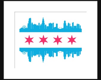 Chicago Skyline Print Poster Chicago Flaf