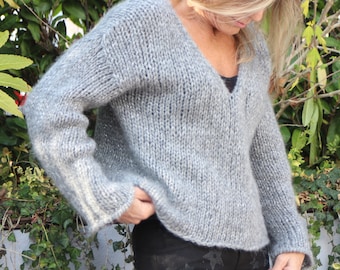 Alpaga Sweater - Oversize sweater - handknit - Grey Pullover - Natural Pullover