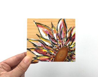 A Knotty Flower ~ Acrylic Painting Original Art on Wood Block Shelf Sitter