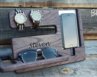 Personalized men docking station Gift for Man Christmas gift for men Dark desk organizer Christmas boyfriend gift Iphone 7 Gift for husband