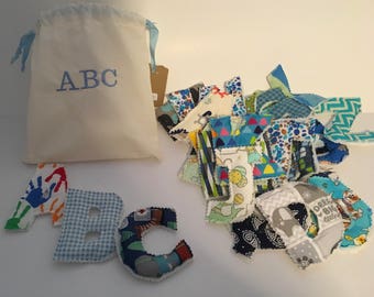 Fabric alphabet letters with embroided carrying case~Boy