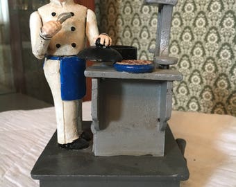 Vintage Cast Iron Chef Mechanical Hawthorne Bank