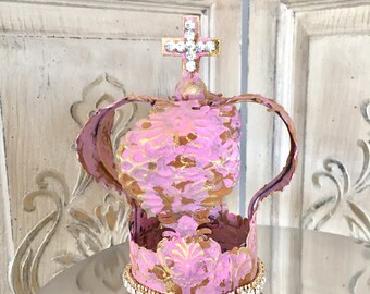 Embellished Metal crown, crown decor, cake topper, Mediterranea Design Studio, french antique, pink crown, wedding decor, shabby chic