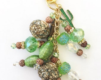 Green and Gold Cactus Chunky Planner Charm - Planner Accessories, Purse Charm, Zipper Pull, Chunky Travelers Notebook Charm