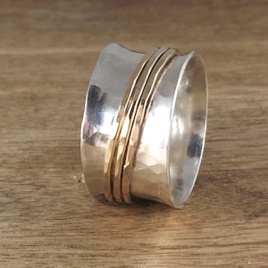 Sterling Silver and Gold Spinner Ring - Mixed Metal Ring - Silver Spinner Ring - Silver Band Ring - Custom Ring - Fidget Ring