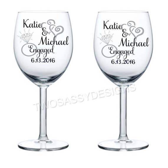 Personalized Engaged Wine Glass Set Engagement Wine Glass