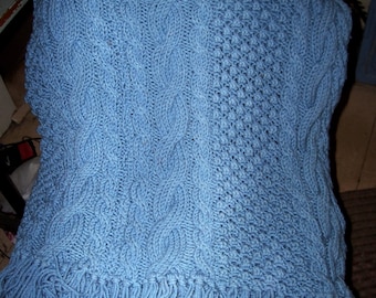 Hand Knit Knitted Cable Afghan Lap Throw Blanket : 48" X 72"