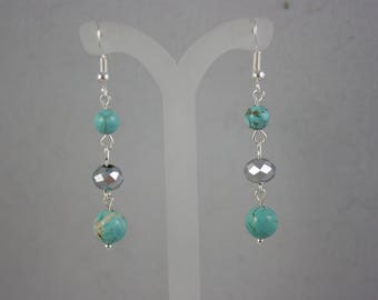 earrings, turquoise earrings, blue earrings, drop earrings, dangle earrings, crystal earrings