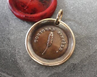 Always Sincere Wax Seal Pendant - Feather Quill antique wax seal jewelry pendant charm French motto Truth Honesty by RQP Studio