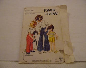 Kwik Sew Pattern #310 Girls size 2 -4- 6 Slacks and Shorts Uncut Pattern Pieces