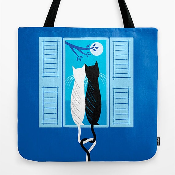 The Lovecats - Dark Blue - Girls Tote Bag - Book Bag - Record bag - 18" x 18"