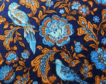Tissu vintage oiseaux et fleurs MARIGNAN - made in France - 1970