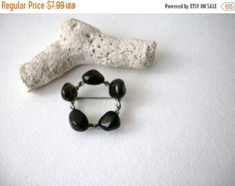 ON SALE Vintage Silver Tone Darkest Brown Polished Stones Pin 70816B