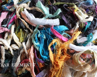 Doll Cud, Sari Silk Remnants, Jewelry Ribbon, Craft Ribbon, Fair Trade Sari Silk, Textile, Art Yarn, Ribbon, Scrap Silk, ArtWear Elements