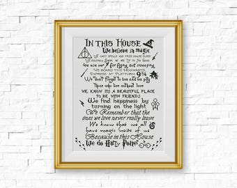 BOGO FREE! Harry Potter Cross Stitch Pattern, In This House We Do Harry Potter Quote xStitch, Hogwarts Modern, PDF Instant Download #016-8-4