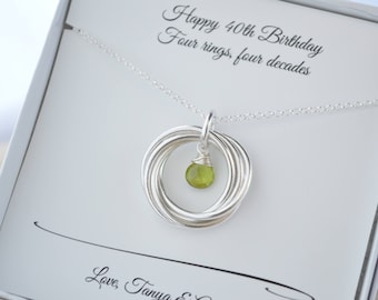 40th Birthday necklace, 4th Anniversary gift for women, 40th Birthday gift for women, Peridot necklace, 4 Sisters gift, August birthstone