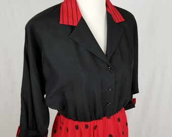 Vintage Willi of California Rockabilly Retro Black & Red Polka Dot Swing Dress - Size 8
