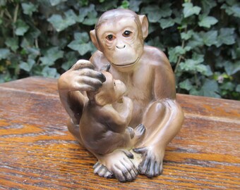 Chimpanzee China Figurine - Mother and Baby