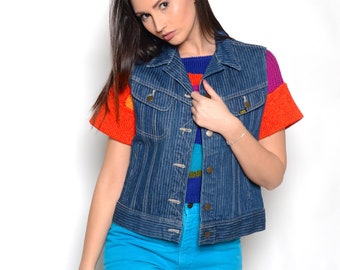Vintage 80's LEE PinStriped Denim Vest Sz M
