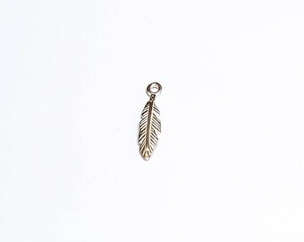 Silver feather charm - Indian feather charm - Sterling silver feather - Double sided feather charm - 1pc - 4*20 mm
