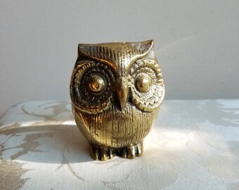 Vintage Brass Owl Statue Chubby Big Eyes Bird, Bohemian Woodlands