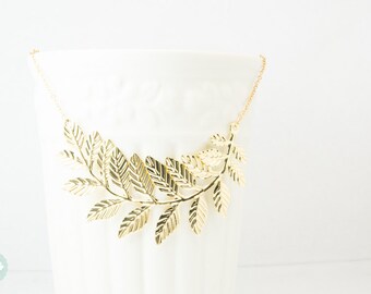 Leaf necklace, statement necklace, gold leaf necklace, gold necklace, wedding necklace, leaf statement necklace, cute leaf necklace