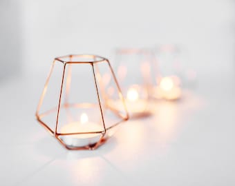 Copper wire - Copper wire decor - Wedding Copper wire - Candleholders - Geometric Copper wire - Candle holder - Wedding Candle holder set
