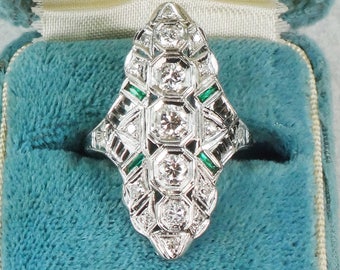Vintage Diamond Ring 18k Gold Filigree Ring Transitional Cut Diamond Ring Art Deco Diamond Ring Long Diamond Ring Statement Ring 1930's