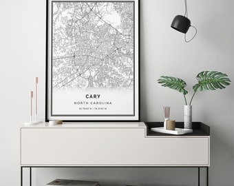 Cary map print | Scandinavian wall art poster | City maps Artwork | North Carolina gifts | Poster Minimalistic | M158