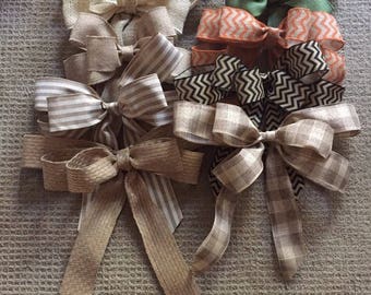 Handmade burlap ribbon bows, use for wreaths and other crafts, many different prints