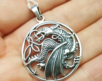 Dragon necklace. Sterling silver Celtic Dragon. Dragon pendant. Man necklace. Mens gift. Drogon necklace. Game of Thrones pendant