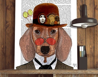 Dachshund Print & Bowler Hat, Dachshund art dachshund gift dog illustration wiener dog art dog gift for dog lover dog Print doxie print