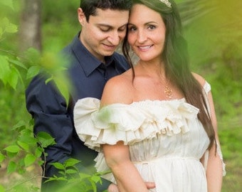 Off Shoulder Maternity Dress Mori Girl Woodland Ivory All Sizes Thru Plus Photo Ruffled Patisserie Handmade Custom Thru Plus Sizes Womens