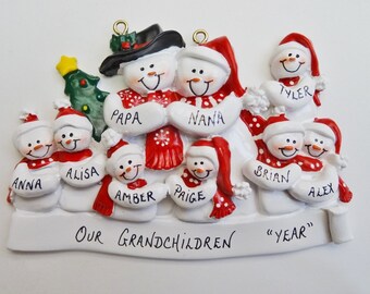 Personalized Snow Family of 9 Christmas Ornament - Personalized Free - Family of 9 Personalized Christmas Ornament