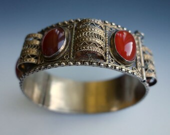 Carnelian Sterling Gold Wash Filigree Bracelet