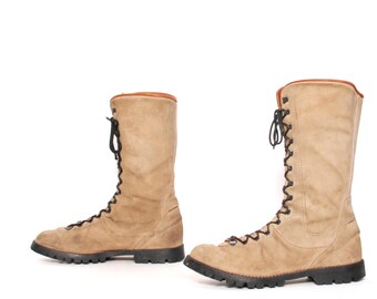 mens size 10 EQUESTRIAN light tan suede 80s 90s COMBAT boots made in ITALY