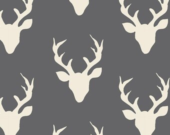 One Yard Hello Bear, Buck Forest Moonstone, Bonnie Christine for Art Gallery Fabrics, Dark Gray Deer Fabric