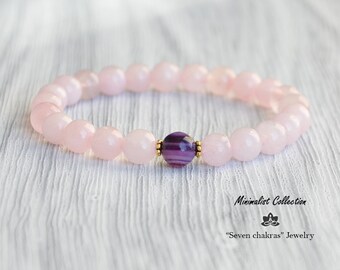 8mm Rose quartz bracelet - Gift for her - Beaded Bracelet - Womens gift - Rose quartz Jewelry - Gemstone Bracelet