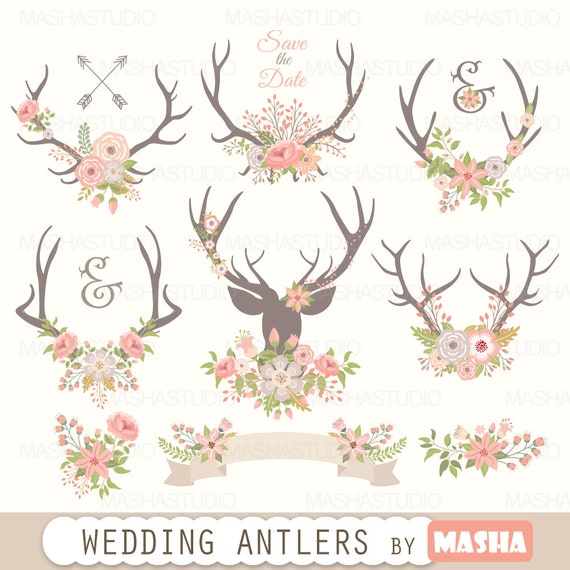 Antlers clipart: WEDDING ANTLERS CLIPART with